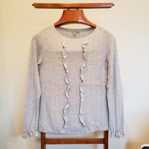 Halogen Gray Waffle-Knit Sweater with Ruffles